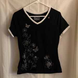 Tek Gear Black and Metallic Floral Short Sleeve Top